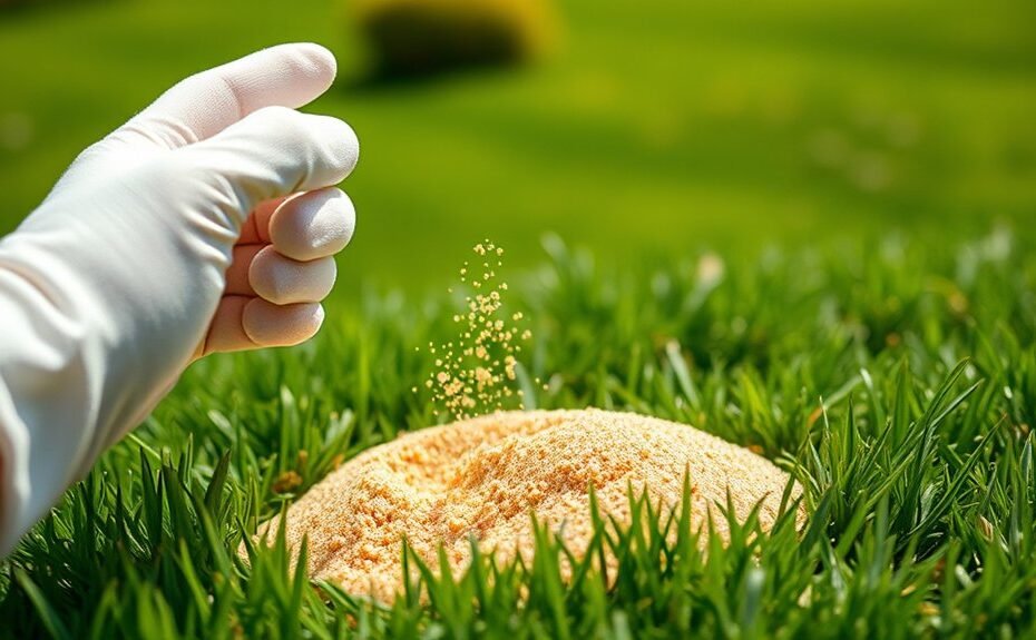 applying lawn sand manually by hand