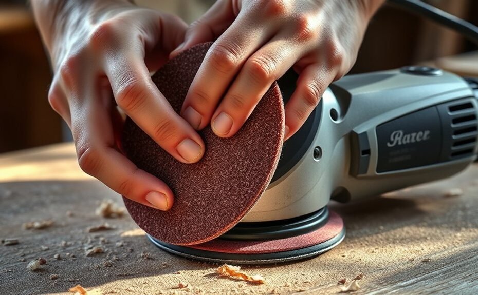 attaching sanding disc to sander
