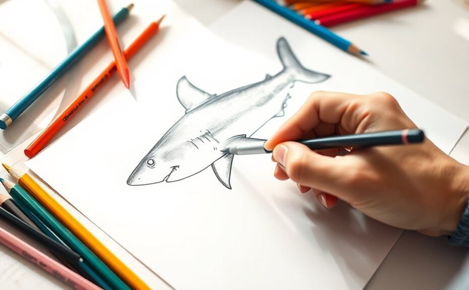 how to draw hammerhead shark