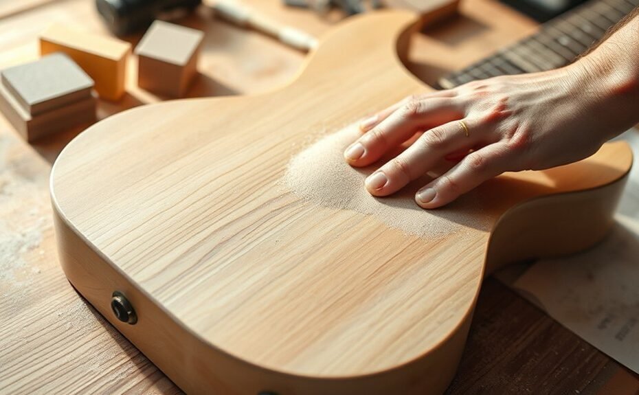 sanding an electric guitar body